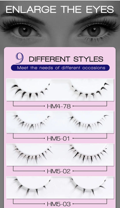 10Pairs Bottom Eyelashes Manga Lower Lashes Clear Band Wispy Small Flame Under Eye Lashes Korean Makeup Cosplay Tools RELUX.STORE