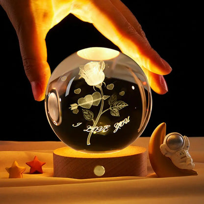 6cm Faux Crystal Ball Light Calming Night Light Clear Lighted Stellar Galaxy Spheres With Wooden Base For Bedside Table Desk