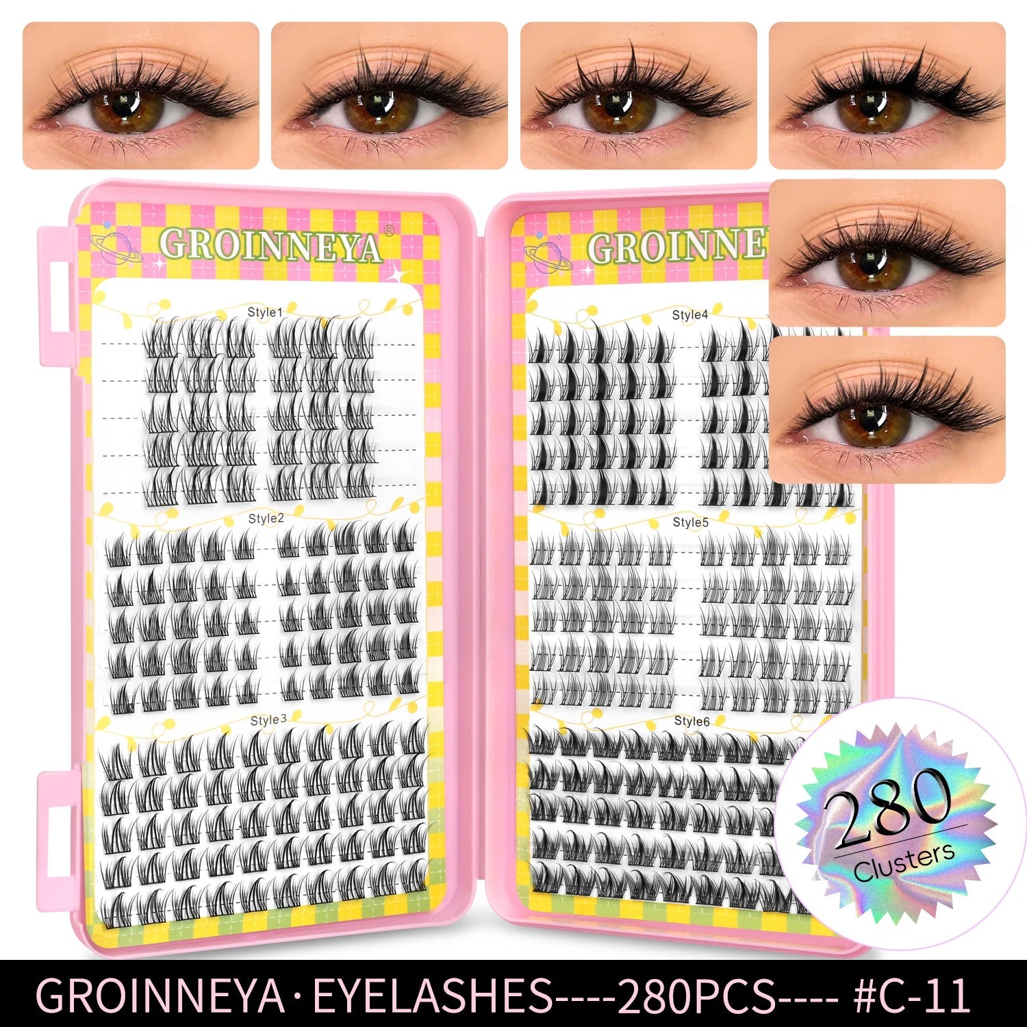 GROINNEYA Eyelashes Clusters 320 pcs Natural Eyelash extension Cluster Lashes Volume Mixed Tray Lashes Cluster Natural Lashes RELUX.STORE