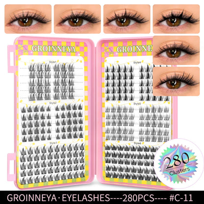 GROINNEYA Eyelashes Clusters 320 pcs Natural Eyelash extension Cluster Lashes Volume Mixed Tray Lashes Cluster Natural Lashes RELUX.STORE