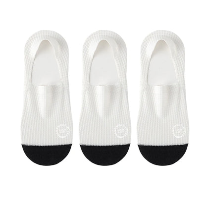 3Pairs Men's Invisible Socks Thin Breathable Comfortable High Quality Waffle Pattern Boat Sock Sweat-absorbing Casual Mesh Sox
