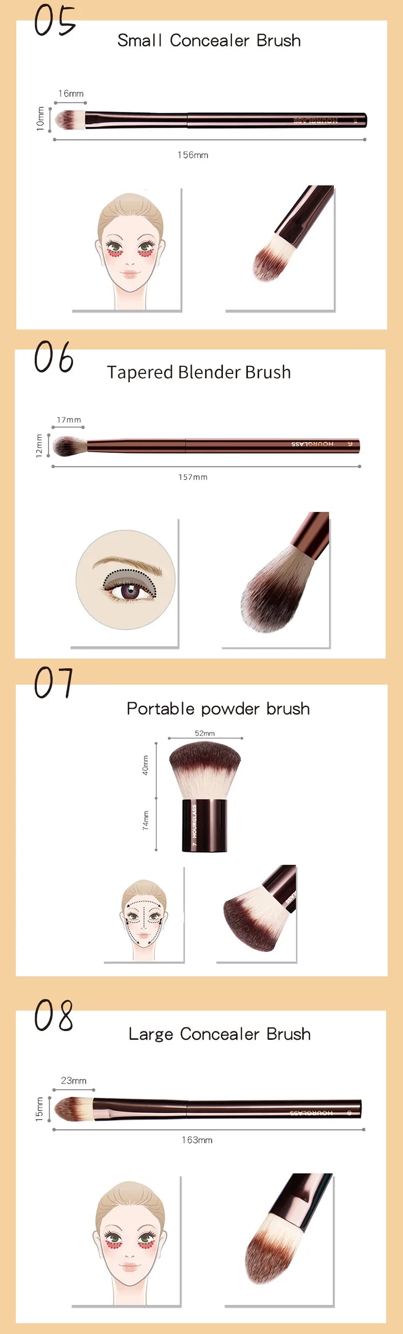 Hourglass Makeup Brushes Powder Foundation Concealer Blusher Bronzer Eye Shadow Eyebrow Eyeliner Sculpting Brush RELUX.STORE