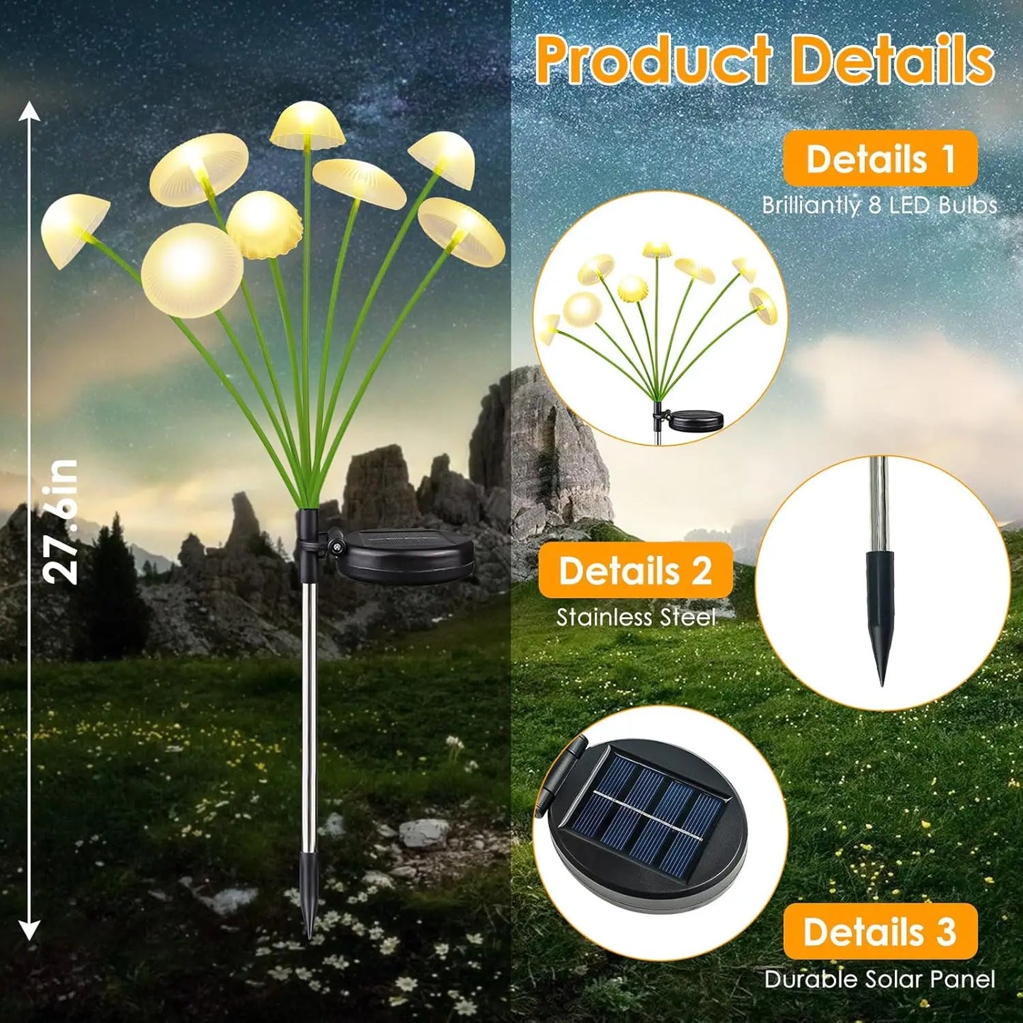 LED solar jellyfish mushroom lamp, used for outdoor courtyard landscape decoration lighting, suitable for lawns, garden terraces