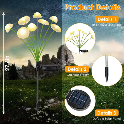 LED solar jellyfish mushroom lamp, used for outdoor courtyard landscape decoration lighting, suitable for lawns, garden terraces