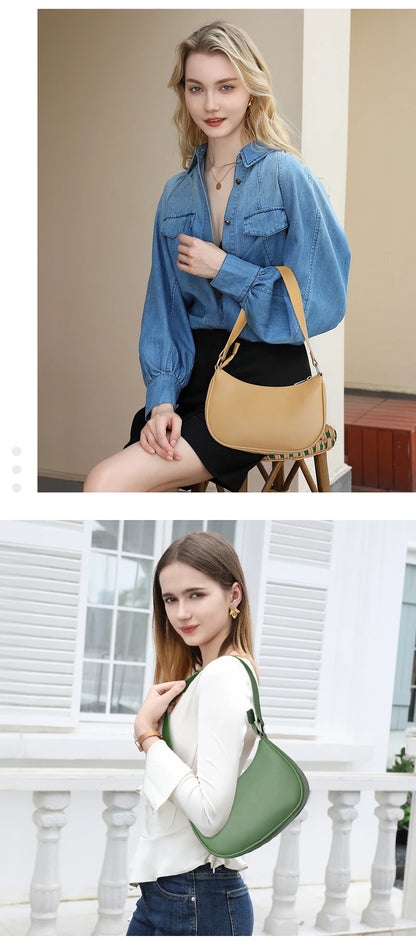 TINYAT Female Moon Bag Leather Shoulder Messenger Bag for Women Hand Bag Luxury Design Lightweight Party Ready Daily Use