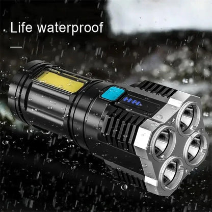 High Power LED Flashlights Camping Torch With 4 Lamp Beads And COB Side Light Rechargeable Portable Hand Lantern 4 Lighting Mode