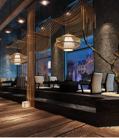 New Chinese Style Bamboo Chandelier Restaurant Lamps Creative Features Restaurant Bar Hot Pot Restaurant Tea House Pentent Lamp
