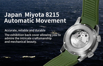 BERNY 20Bar Diver Men Mechanical Watch Miyota 8215 Super Luminous Sapphire Swiming Automatic Self Wind Silicone Men Wristwatch