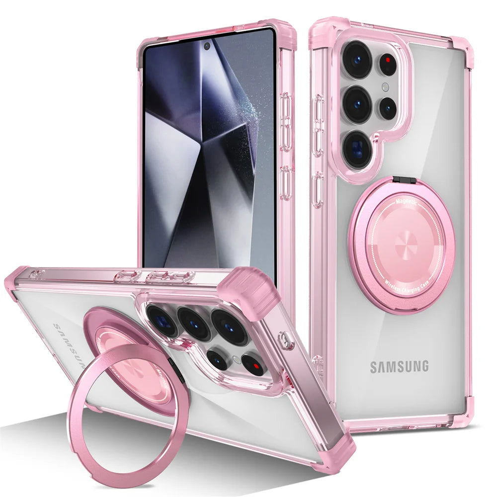 Rotating Magnetic Folding Stand Transparent Phone Case for Samsung S25 Edge S24 S23 Plus FE S21 Ultra Armor Shockproof Cover RELUX.STORE