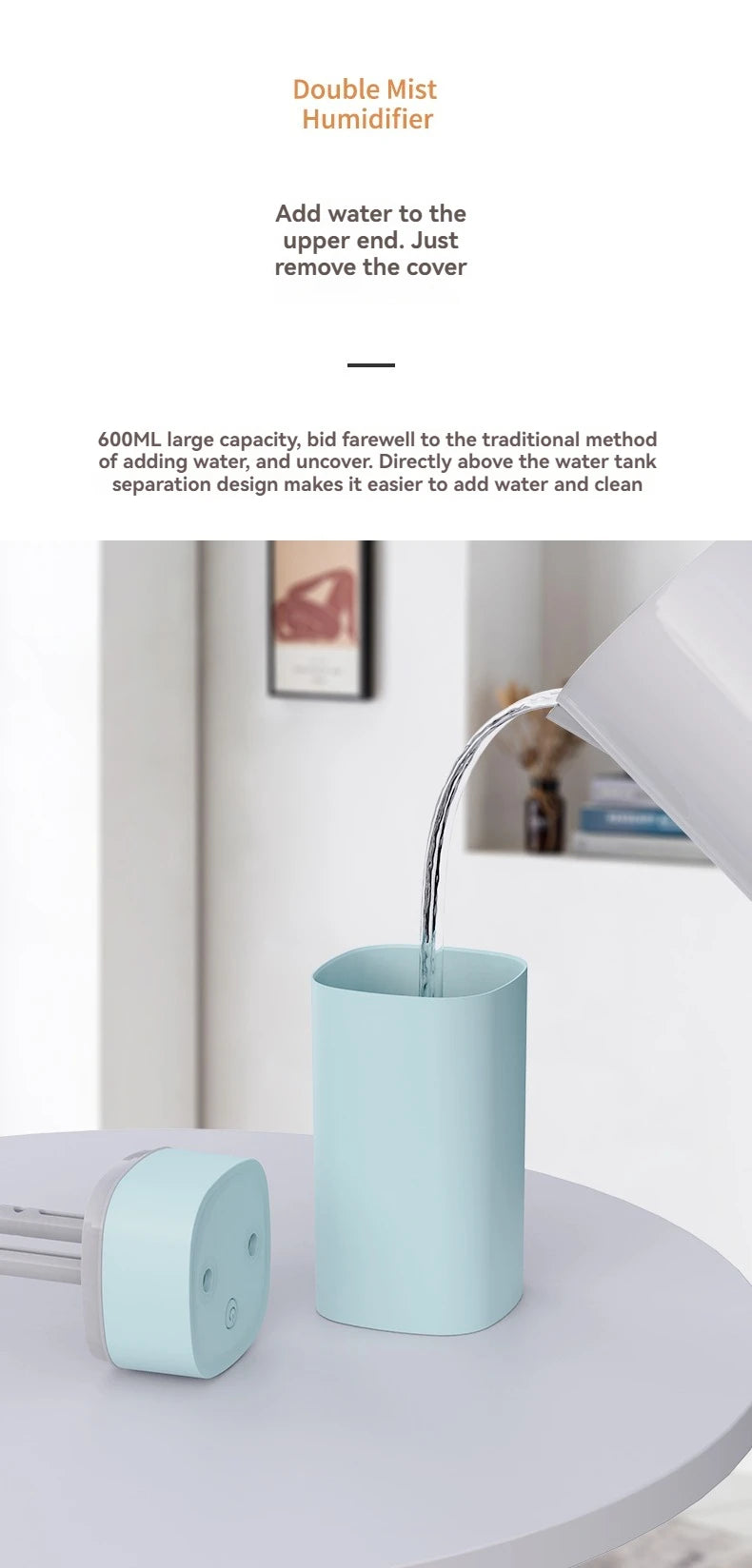 Dual-Nozzle USB Humidifier | 800ml/H Super Mist & Ultra Quiet | Car/Home Moisturizing Device