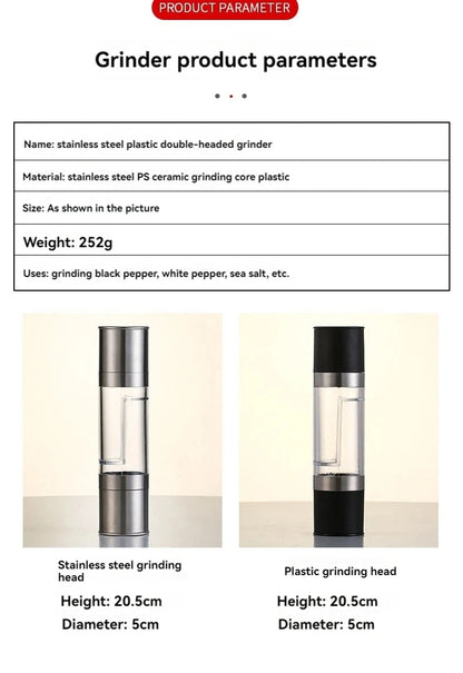 Salt and Pepper Grinder 2 in 1 Manual Stainless Steel Salt Pepper Mills with Adjustable Ceramic Grinding Spice Mill Kitchen Tool