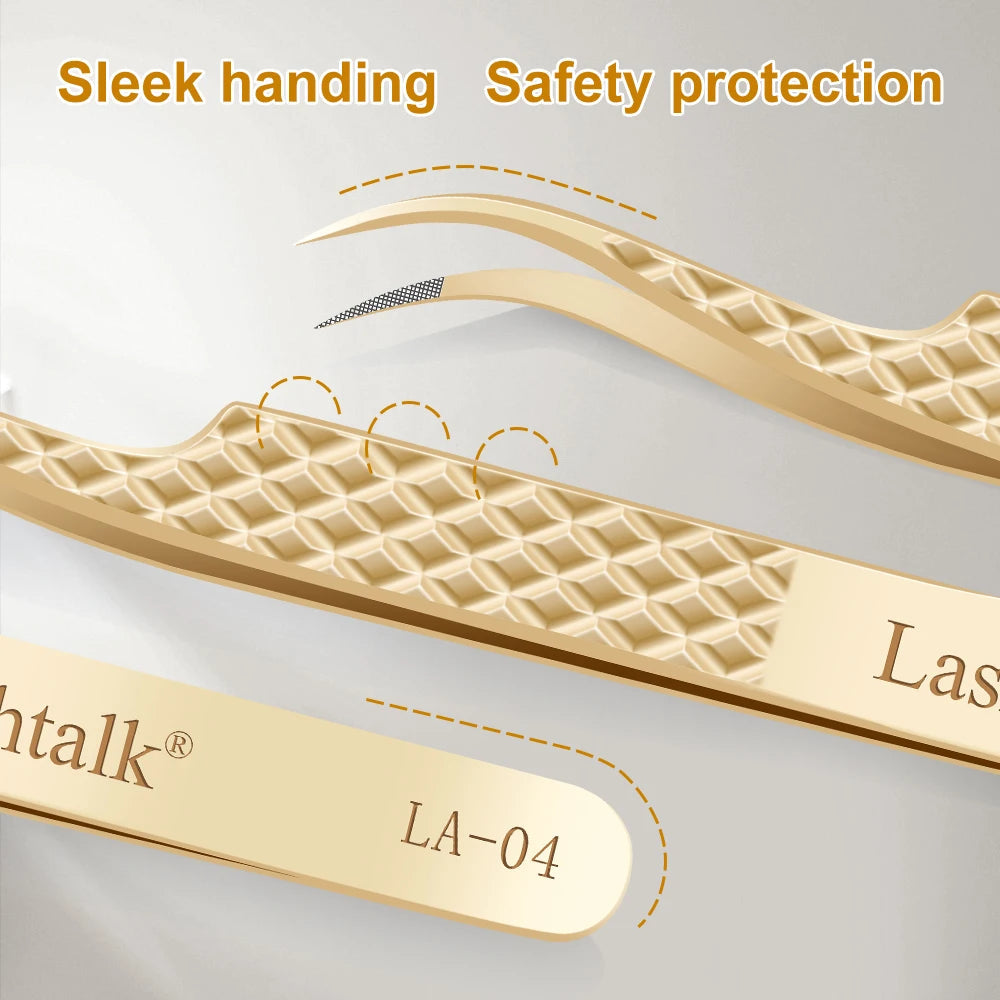 Lashtalk Precision Fiber Tip Tweezer Eyelash Extensions Diamond Grip Anti-Slip Premium Gold Stainless Steel Makeup From Nagaraku RELUX.STORE