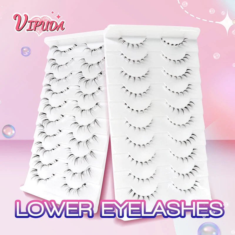 10Pairs Bottom Eyelashes Manga Lower Lashes Clear Band Wispy Small Flame Under Eye Lashes Korean Makeup Cosplay Tools RELUX.STORE