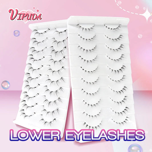 10Pairs Bottom Eyelashes Manga Lower Lashes Clear Band Wispy Small Flame Under Eye Lashes Korean Makeup Cosplay Tools RELUX.STORE