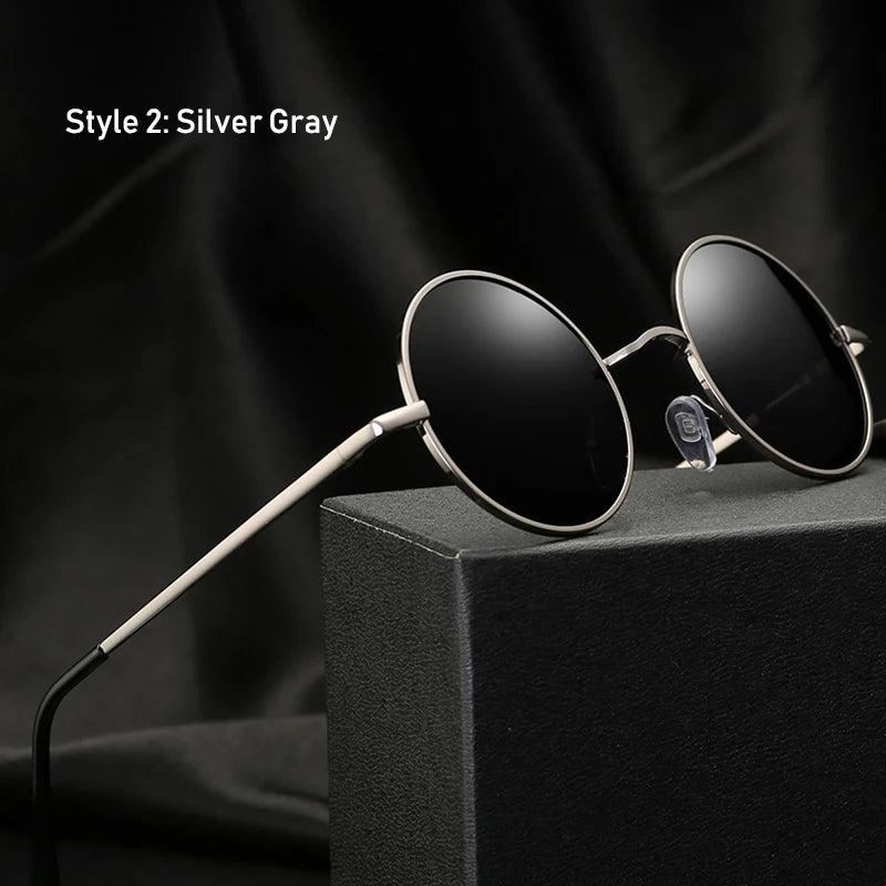 Retro Vintage Round Polarized Sunglasses Men Brand Designer Sun Glasses Women Alloy Metal Frame Black Lens Eyewear Driving UV400 RELUX.STORE