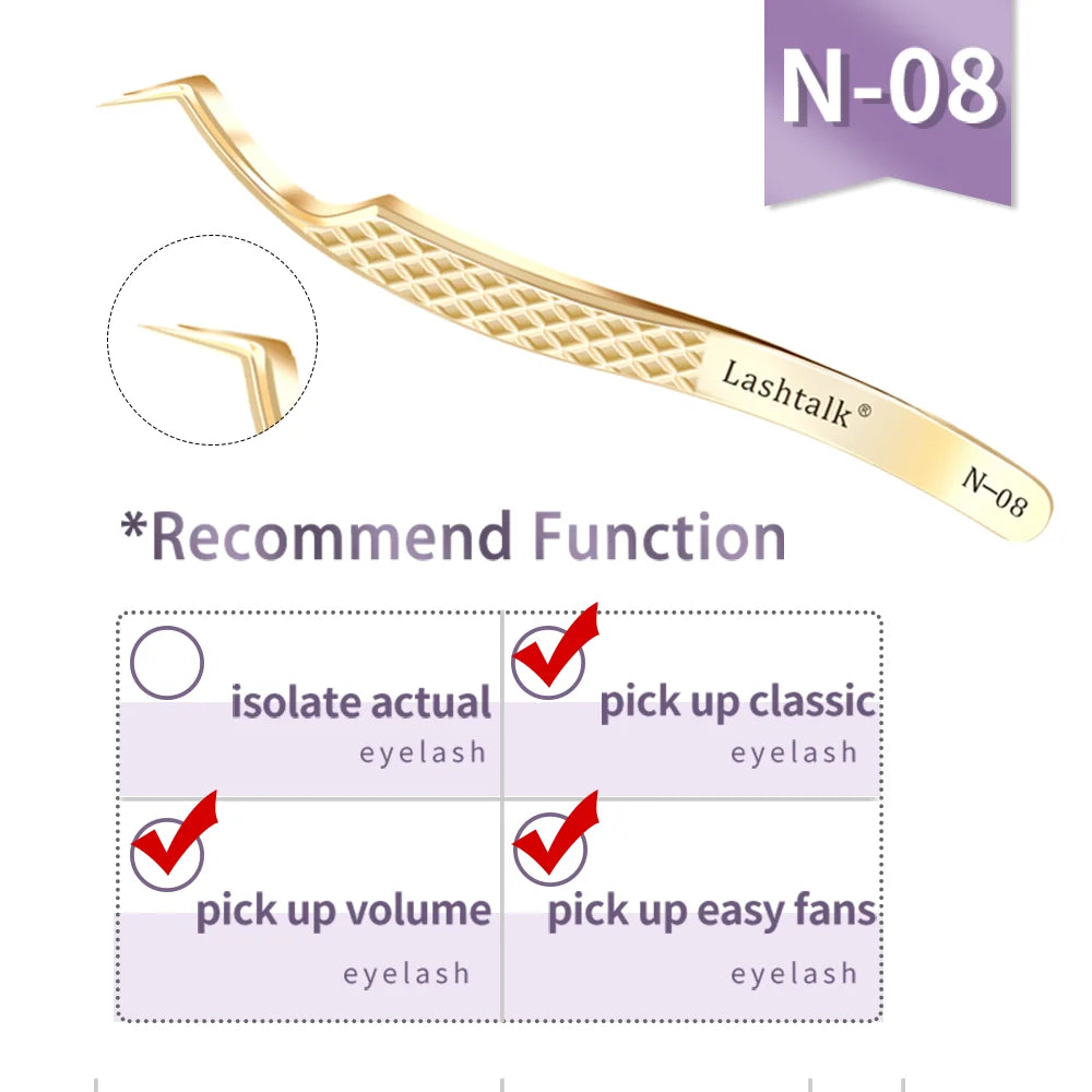 Lashtalk Precision Fiber Tip Tweezer Eyelash Extensions Diamond Grip Anti-Slip Premium Gold Stainless Steel Makeup From Nagaraku RELUX.STORE
