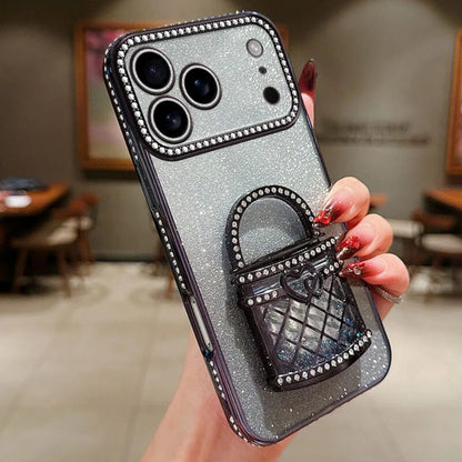 For iPhone17/15/14/13/12promax Rhinestone Phone Case Makeup Mirror Holder Quicksand Glitter Case RELUX.STORE