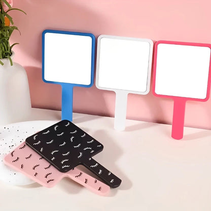 Eyelash Extension Handheld Makeup Mirror Square Vanity Mirror with Plastic Handle Hand High Definition Mirror Beauty Accessories RELUX.STORE
