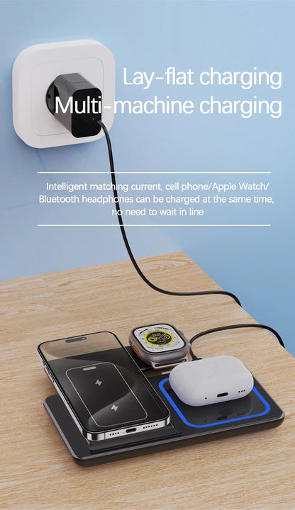Foldable Phone Wireless Charger Station For iPhone 16 15 14 13 12 Pro Max Apple Watch 10/9/8/7/6 AirPods 3/2 Fast Charging Dock