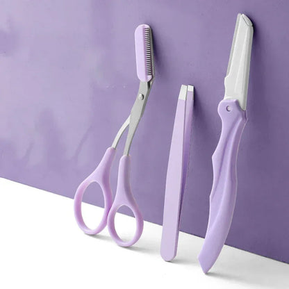Private Label 3Pcs/Set Makeup Tools Portable Eyebrow Trimming Set Eyebrow Razor Eyebrow Scissors with Comb RELUX.STORE