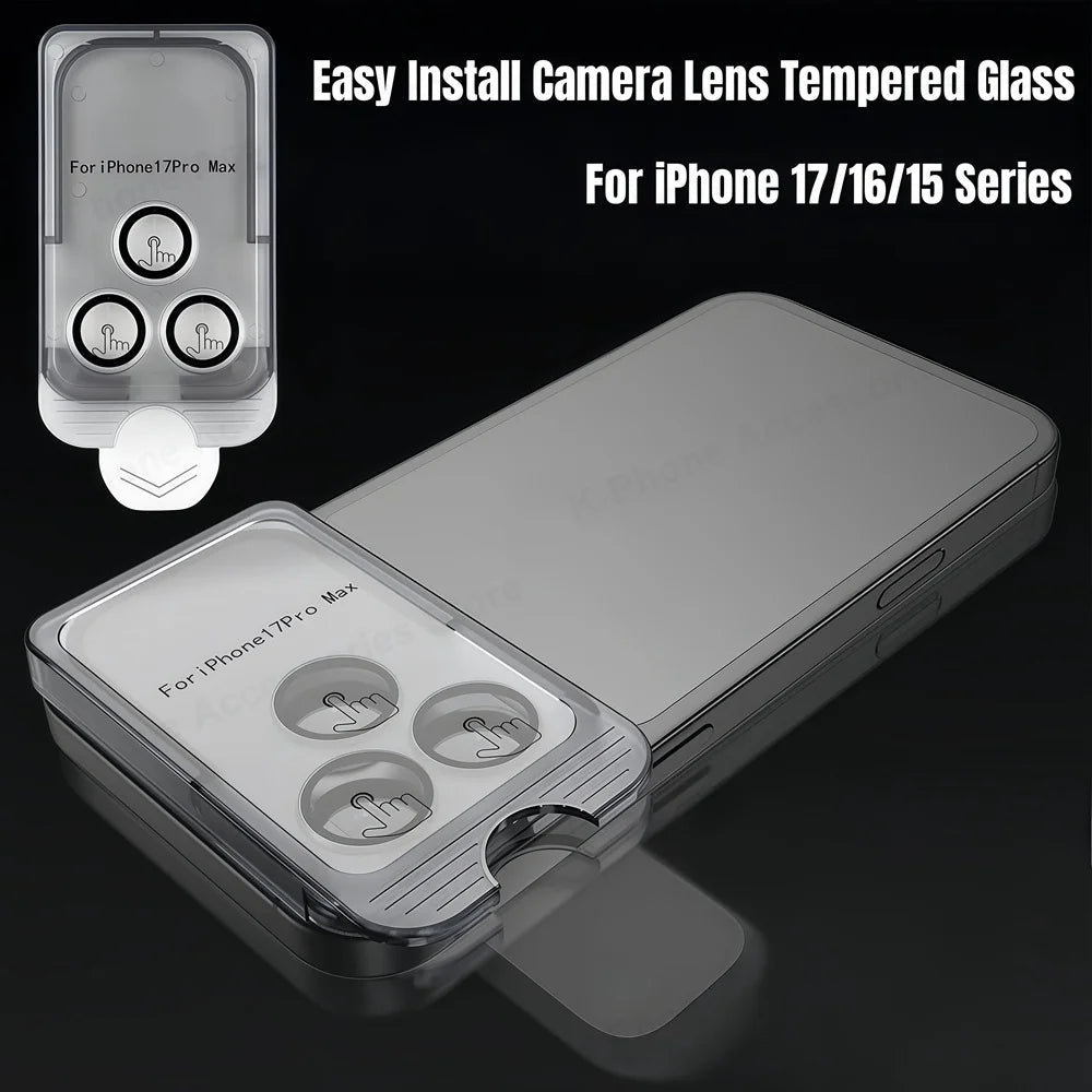 Easy Install Camera Tempered Glass For iPhone 17 Pro Max 17 Air 16 15 Dust Free Lens Protector For iPhone 16 17Pro Max Lens Cap RELUX.STORE