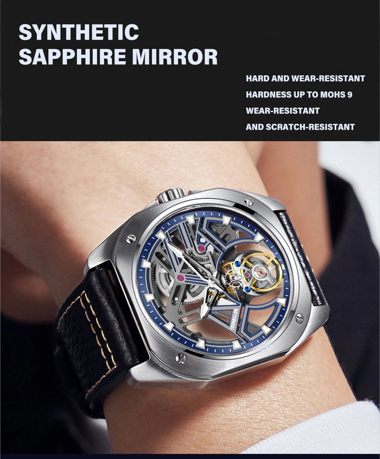 AESOP Tourbillon Watches For Men Mechanical Fashion Watch Waterproof Skeleton Tourbillon Movement Sapphire Mirror Official Store