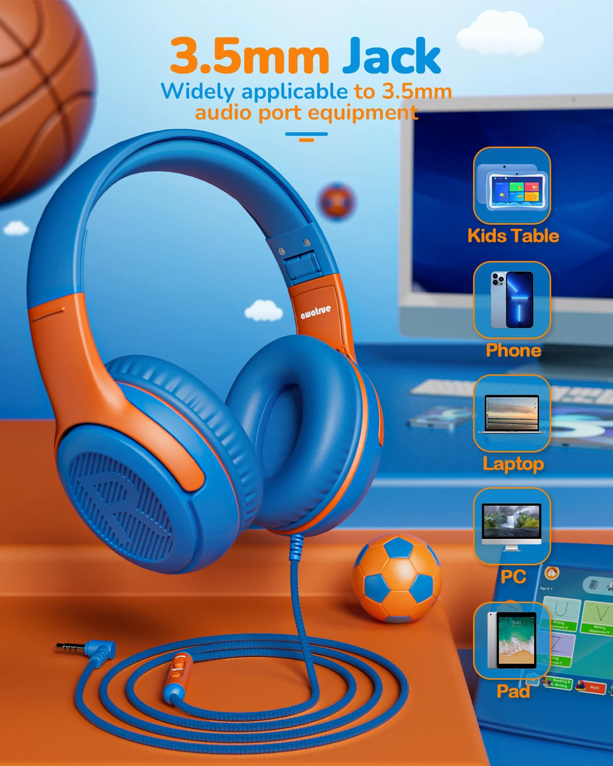 AT2 1/2/3Pcs Headset,3.5mm Surround Stereo Gaming Headphones with Mic Soft Memory Earmuffs for PC,Laptop,Kids for School Toddler