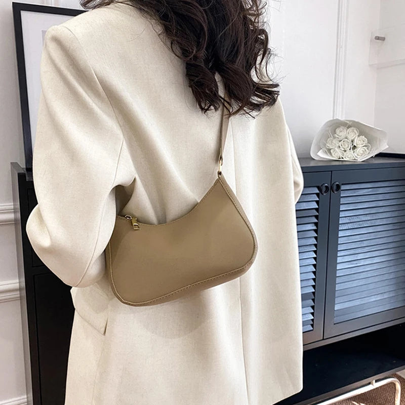 Retro Solid Color PU Leather Shoulder Underarm Bag Women's Fashion Handbags Hobos Purses and Handbag Ladies Crossbody Bags