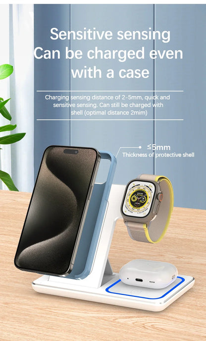 Foldable Phone Wireless Charger Station For iPhone 16 15 14 13 12 Pro Max Apple Watch 10/9/8/7/6 AirPods 3/2 Fast Charging Dock
