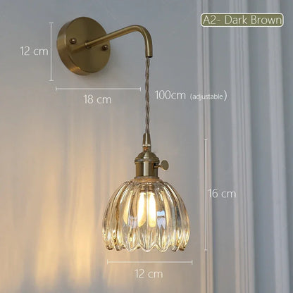 Modern Japanese Retro Floral Glass Wall Lamp Modern Simple Bedside Lamp For Bedroom Study Led Mirror Light Nordic Wall Sconce