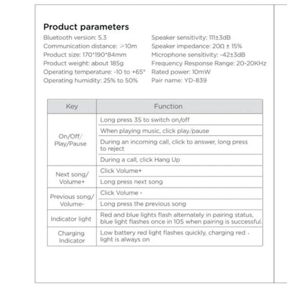 LDON L839 Bluetooth 5.3 Earphones Headphones Foldable Gaming Headset Sport Headphone with Mic Music Earbuds