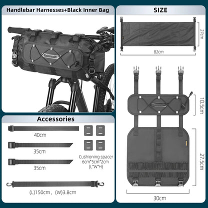 Rhinowalk Bicycle Handlebar Bag 12L Waterproof Bike Mounts Set Bike Bag Base With Replaceable Inner Dry Bag Luggage Storage