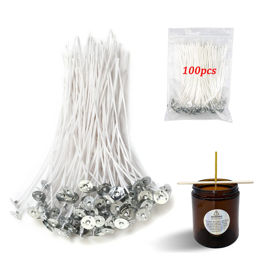 100pcs/bag Pre-Waxed Smokeless Candle Wicks with Holder DIY Cotton Thread Wicks Soy Wax Beewax Candle Wicks Making Accessories