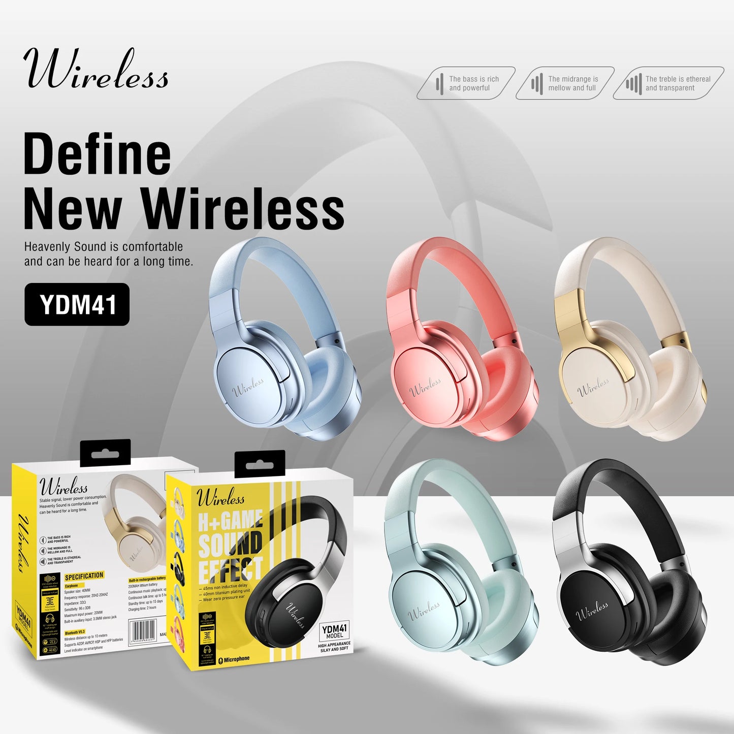 Bluetooth Wireless Over-Ear Headphones with 48H Playtime and with Microphone, HiFi Stereo Foldable Lightweight Headphones for de