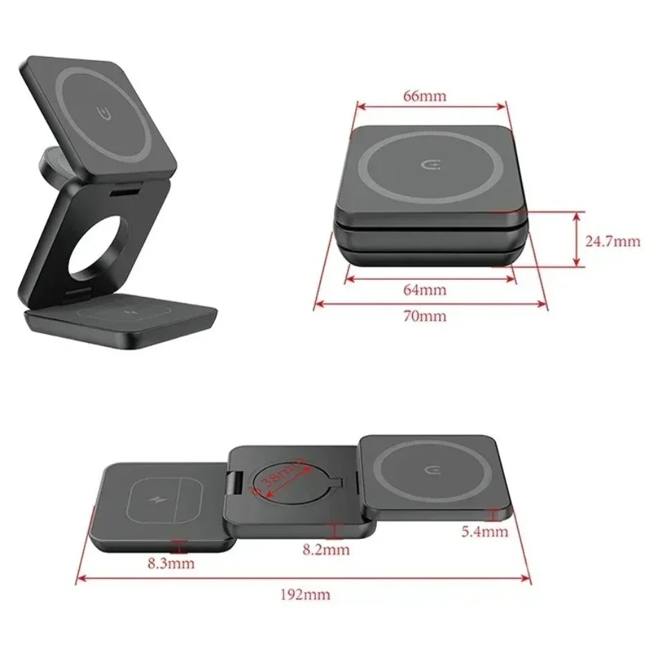 “3-in-1 Foldable Magnetic Wireless Charger Stand – Fast Charging Dock for iPhone 16/15/14/13 Pro Max, Apple Watch 10/9, & AirPods | Wireless Charging Station Holder”