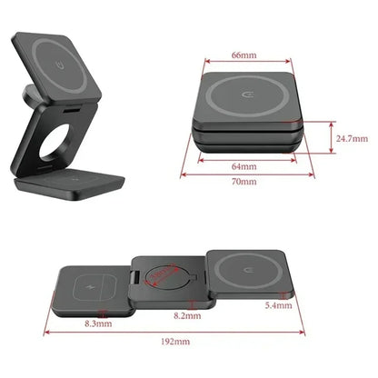 “3-in-1 Foldable Magnetic Wireless Charger Stand – Fast Charging Dock for iPhone 16/15/14/13 Pro Max, Apple Watch 10/9, & AirPods | Wireless Charging Station Holder”