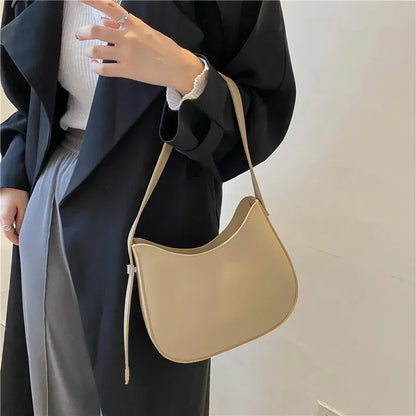 New Trendy and Fashionable Shoulder Underarm Bag PU Leather Solid Color Tote Handbag Luxury Brand Female Portable Shoulder Bag RELUX.STORE