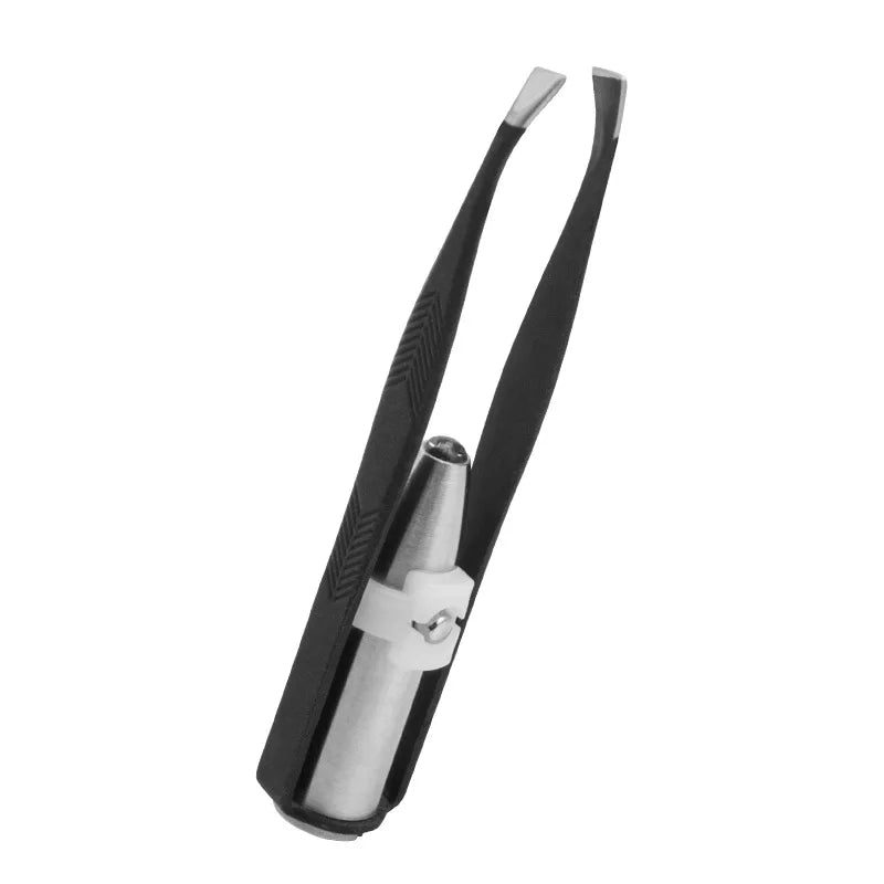 1pcs Hot Sales Portable Stainless Steel Button Cell Smart Design Eyebrow Hair Remove Tweezer with LED Light Makeup Tool RELUX.STORE