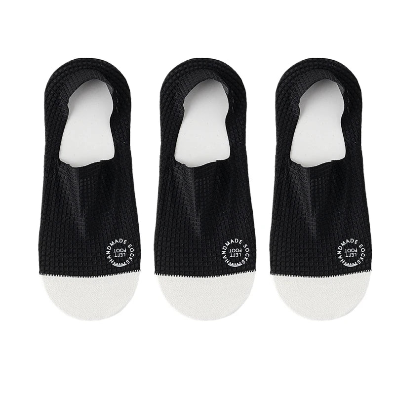 3Pairs Men's Invisible Socks Thin Breathable Comfortable High Quality Waffle Pattern Boat Sock Sweat-absorbing Casual Mesh Sox
