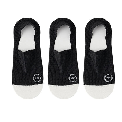3Pairs Men's Invisible Socks Thin Breathable Comfortable High Quality Waffle Pattern Boat Sock Sweat-absorbing Casual Mesh Sox