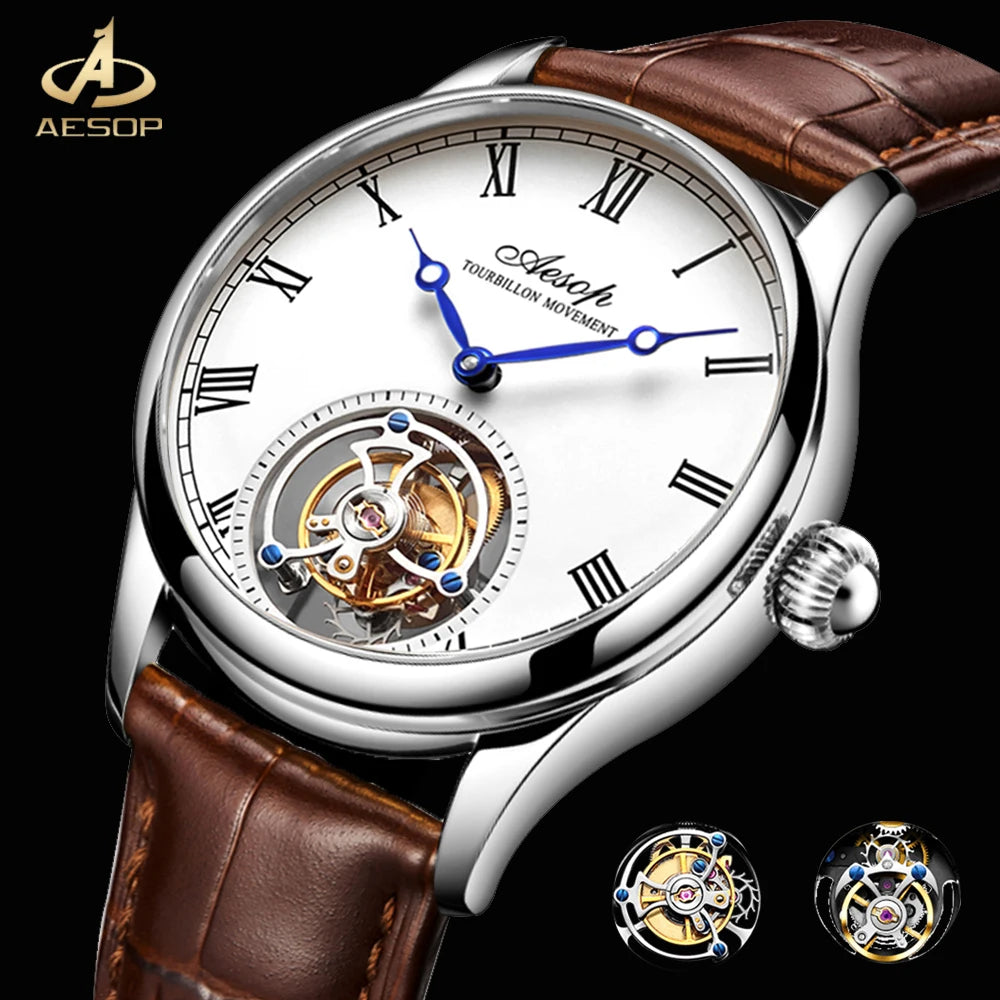 Aesop Real Flying Tourbillon Movement Mechanical Watches Luxury Watch for Men Skeleton Tourbillon Watch Sapphire Official StoreS