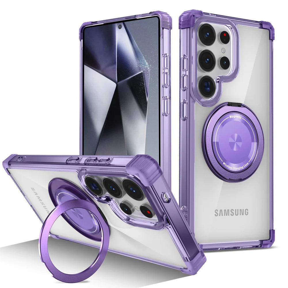 Rotating Magnetic Folding Stand Transparent Phone Case for Samsung S25 Edge S24 S23 Plus FE S21 Ultra Armor Shockproof Cover RELUX.STORE