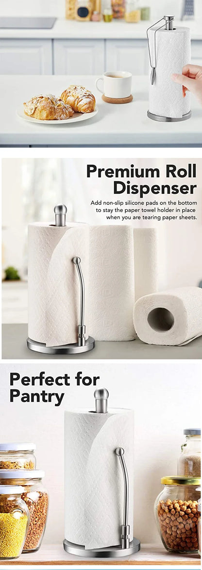 1 PC Paper Towel Holder, Stainless Steel Standing Paper Towel Organizer Roll Dispenser for Kitchen Countertop Home Dining Table
