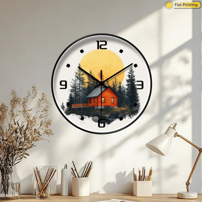 Unique 2D-Flat Sunny mountain cabin Plastic Silent Wall Clock Elegant home decor exquisite choice for New Year presents