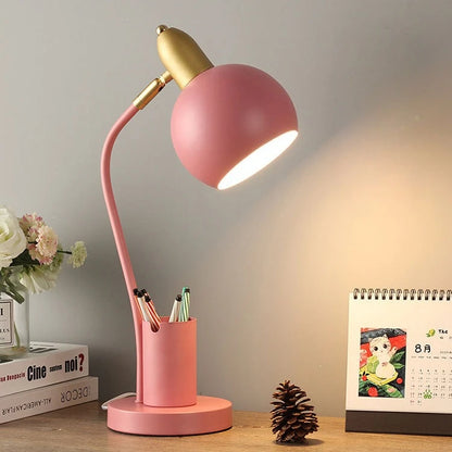Nordic Iron Art LED Macaron Desk Lamp Eye Protection Dimming Metal Pen Holder Table Lamp Living Room Bedroom Home Decor Lighting