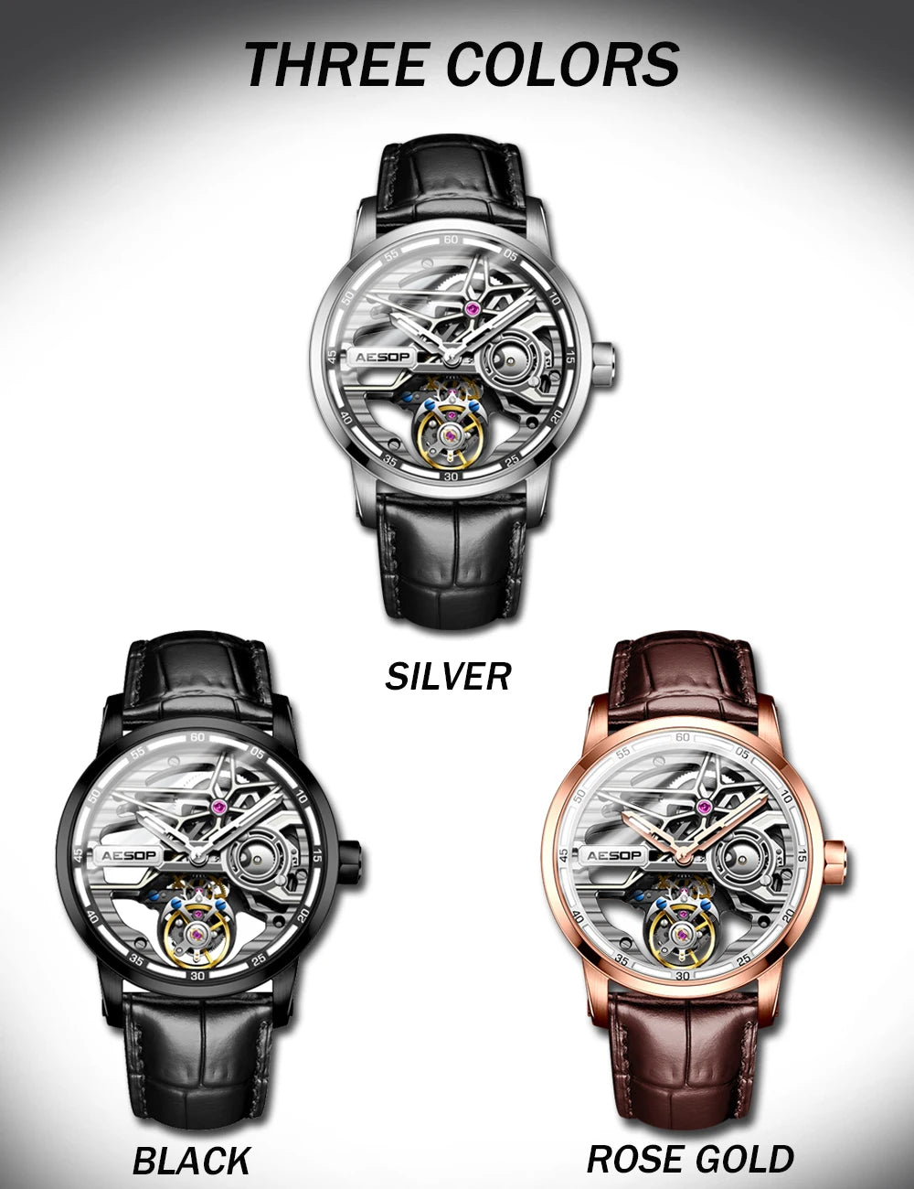 AESOP Men Flying Tourbillon Mechanical Full Skeleton Waterproof Watches Top Brand Luxury Watch for Men Sapphire With Diamond Man