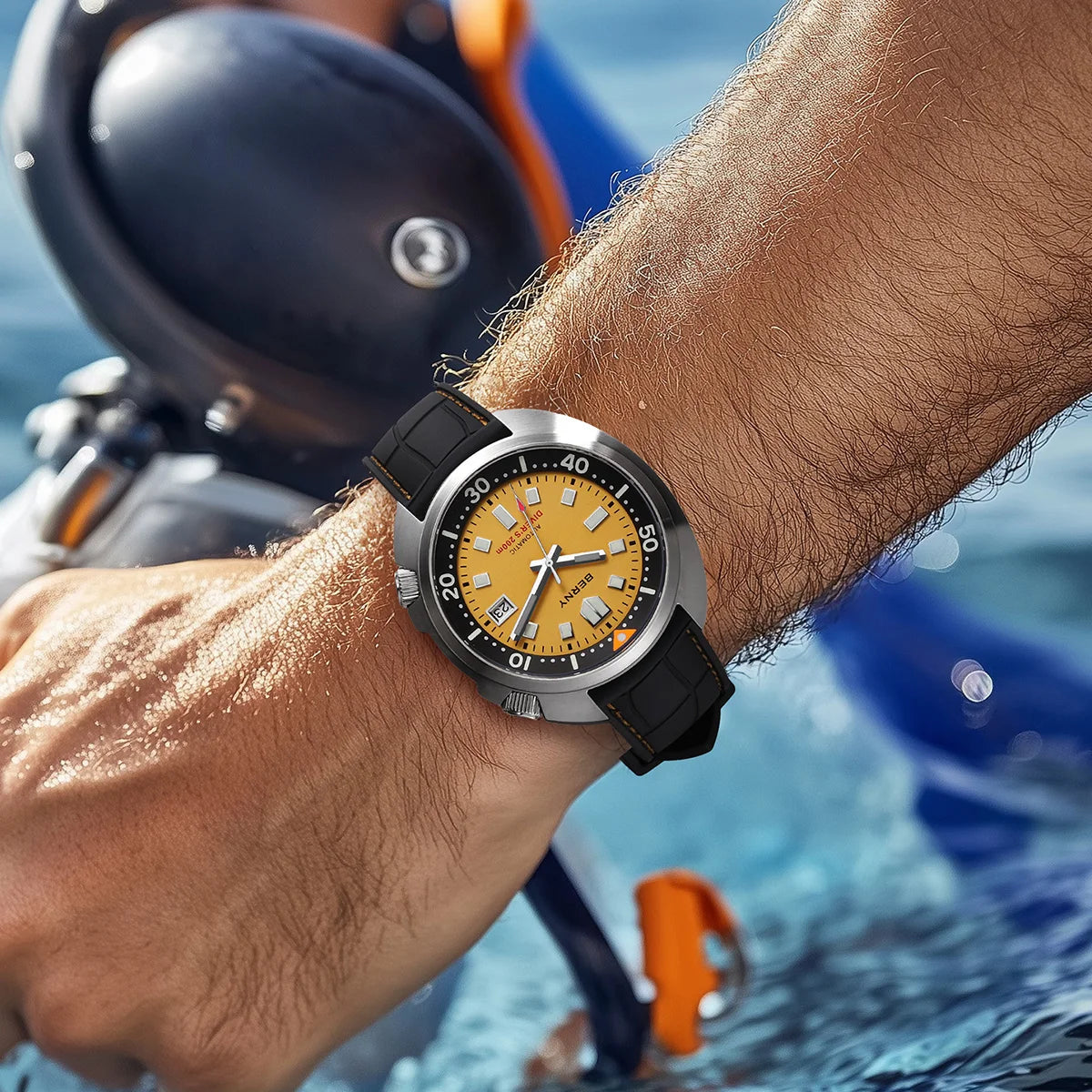 BERNY Automatic Diver Watch for Men Super Luminous Wristwatch Sapphire Sport Mechanical 20ATM 1970 Compressor Diving Men Watches