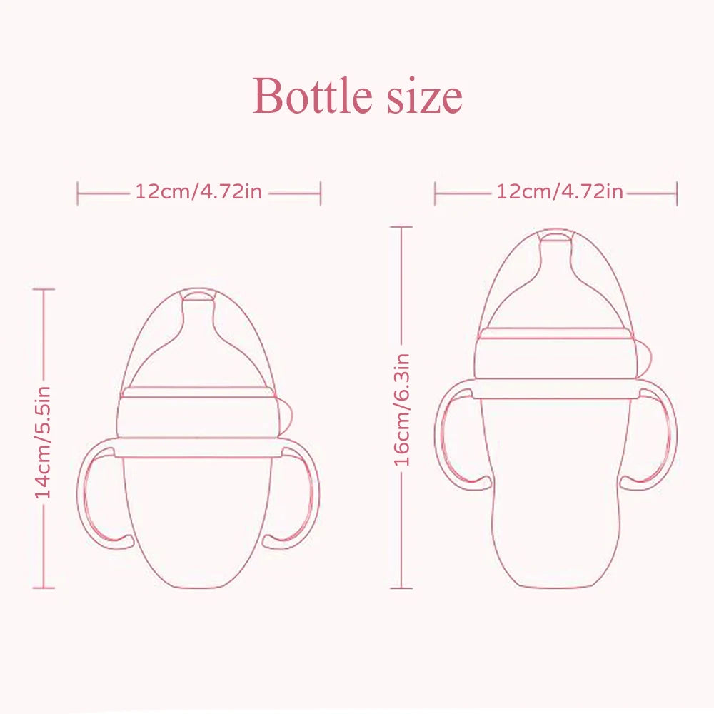 New 0-36 months baby nano-silicone bottle 240ml 150ml with handle Breastmilk-like design Soft milk pulling