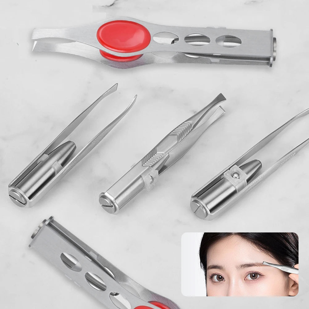 1pcs Hot Sales Portable Stainless Steel Button Cell Smart Design Eyebrow Hair Remove Tweezer with LED Light Makeup Tool RELUX.STORE