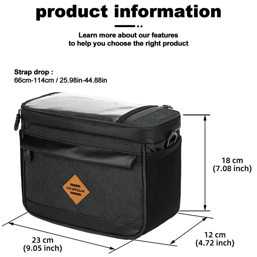 PHMAX Bike Front Bag Portable Bike Mountain Bike Handlebar Bag Multi-Pocket MTB Storage Bag Large Capacity Waterproof Bike Bag
